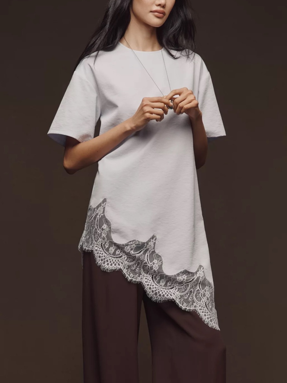 Anthropologie Mare Mare Light Purple Asymmetrical Tunic Top with Lace Hem